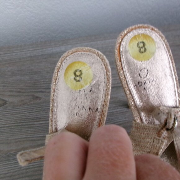 Adrianna Papell Shimmery Sparkly Gold Stiletto Heels Shoes Slingback Peep Toe 8 - Picture 4 of 16